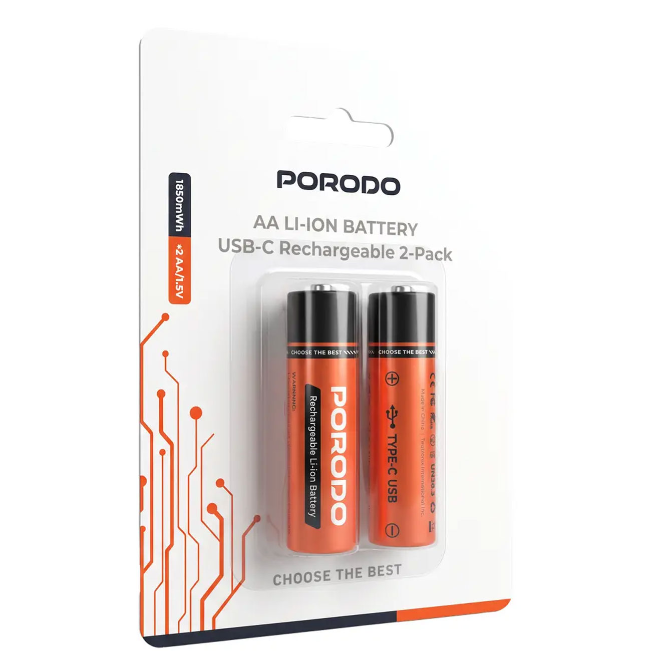 باتری شارژی قلمی پورودو Porodo مدل PDJHAACOG پک دو عددی