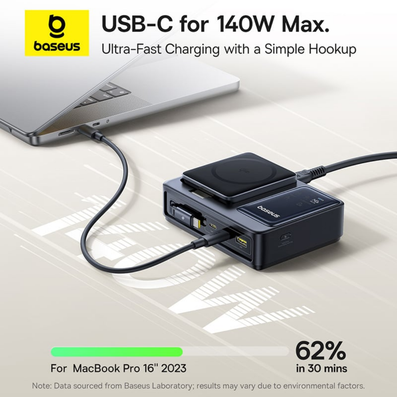 شارژر وایرلس 15 وات و هاب شارژر USB، تایپ‌سی و کابل تایپ‌سی جمع شونده 140 وات بیسوس Baseus CCNMS140 P10170901123-00