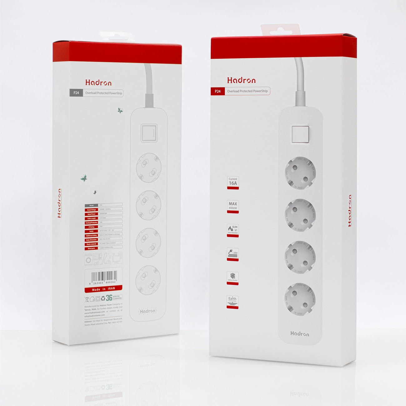 چند راهی برق ارت دار چهار سوکت هادرون Hadron P24 4 AC Way Power Strip 16A