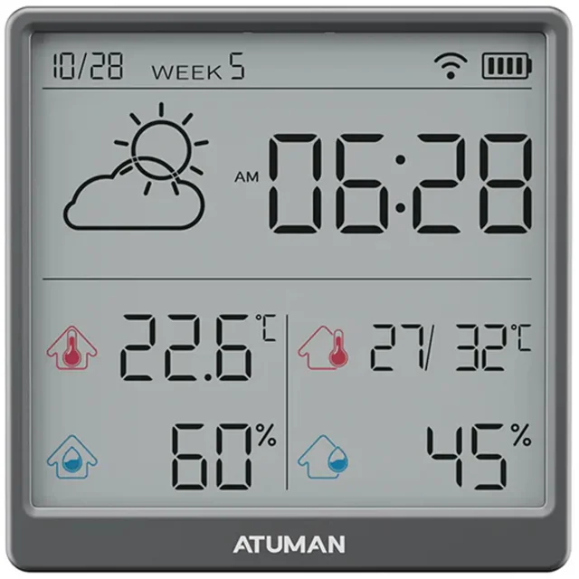 دماسنج و ساعت رومیزی شارژی آتومن ATuMan مدل THSE