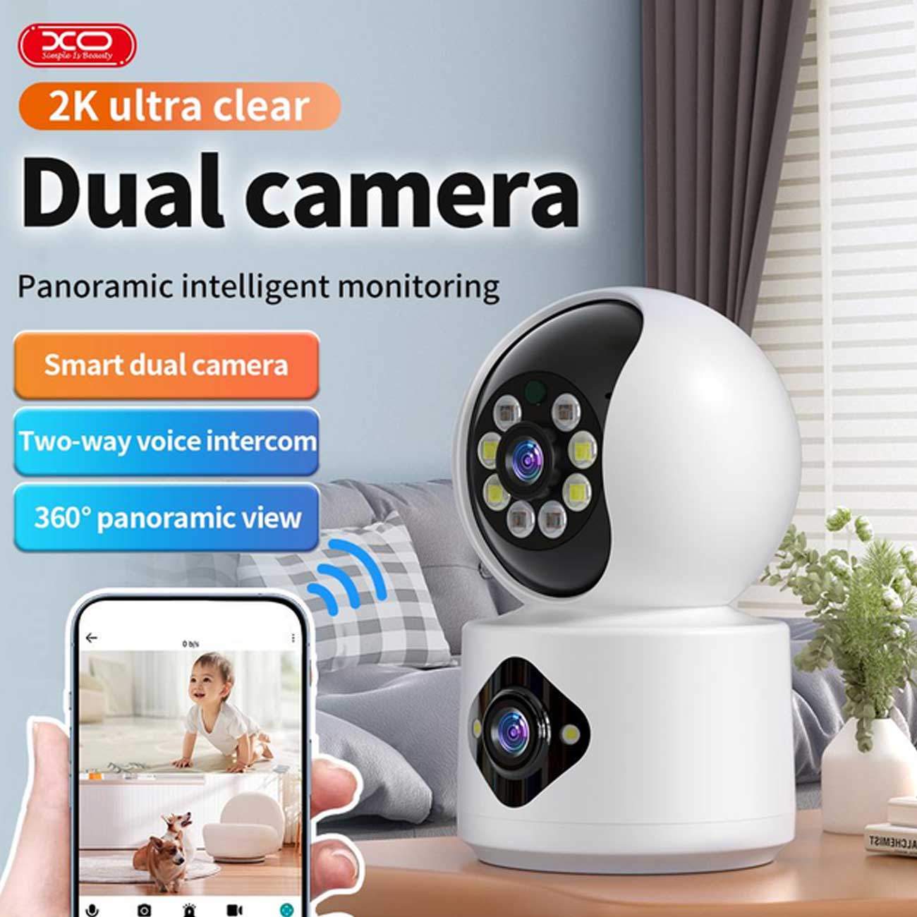 دوربین مداربسته بی‌سیم ایکس‌او XO CR07 با لنز دوگانه و 4 مگاپیکسل