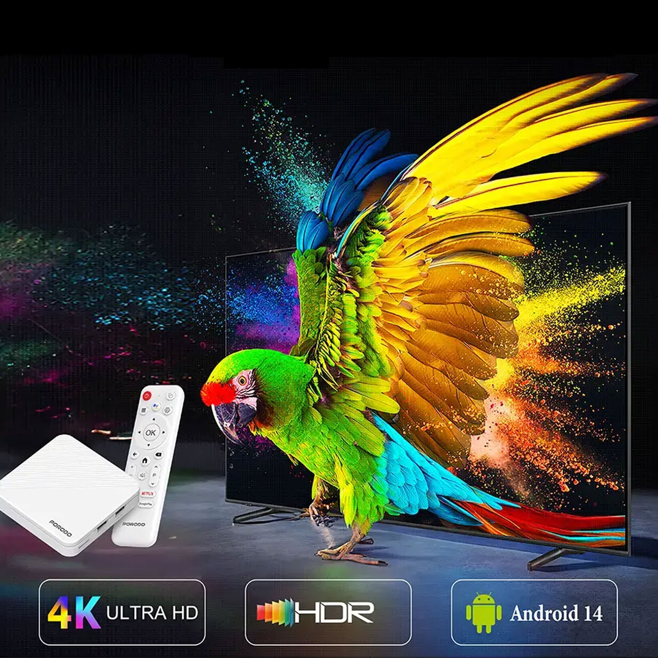 اندروید باکس پورودو Porodo مدل PDH96MAXWH با پخش 4K