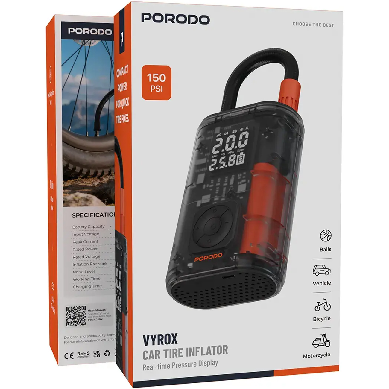 پمپ باد شارژی پورودو PORODO مدل PDGA05BK دارای 4 نازل