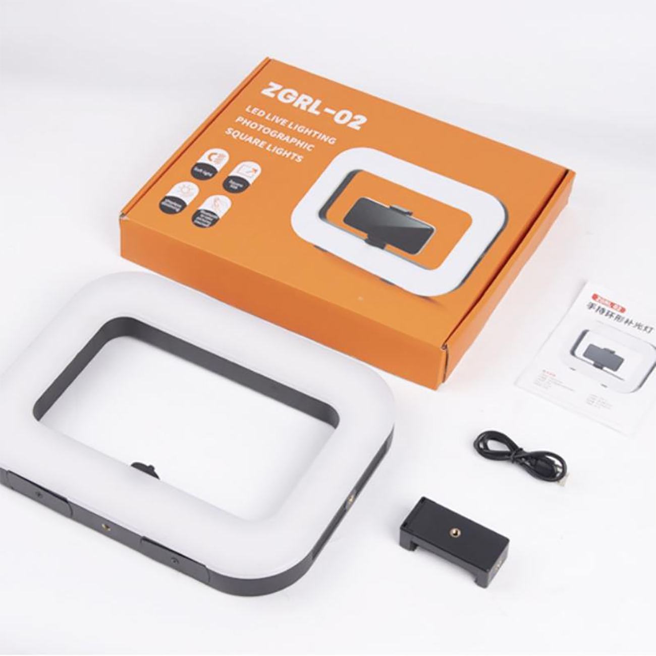 چراغ رینگ لایت مربعی مدل ZGRL-02 با هولدر موبایل